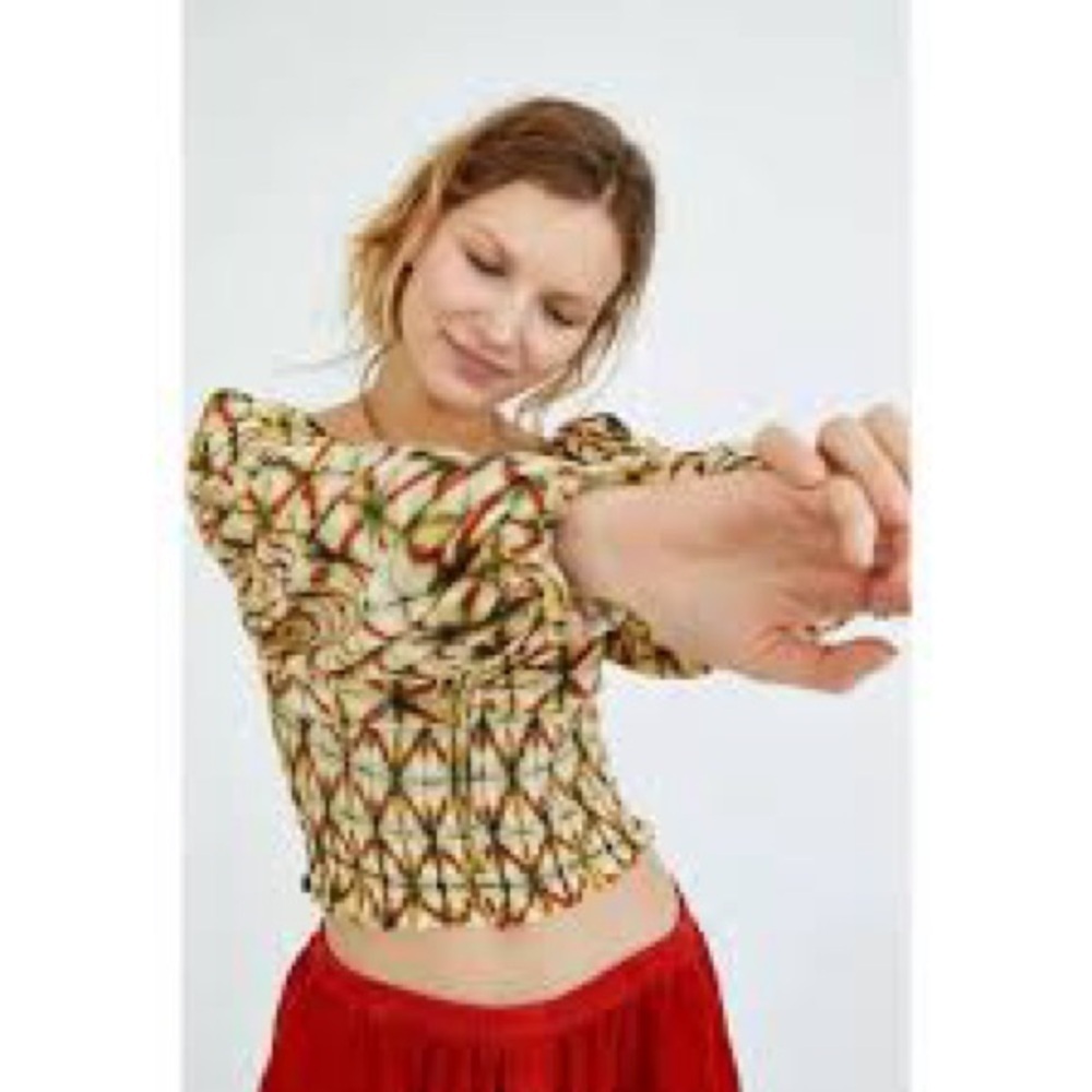 Urban Outfitters Old Soul Multi Colored Smocked Crop Top UO Size Medium - Picture 3 of 5